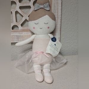 NWT Living Textiles Australia knitted doll Emma Ballerina rattle baby girl
